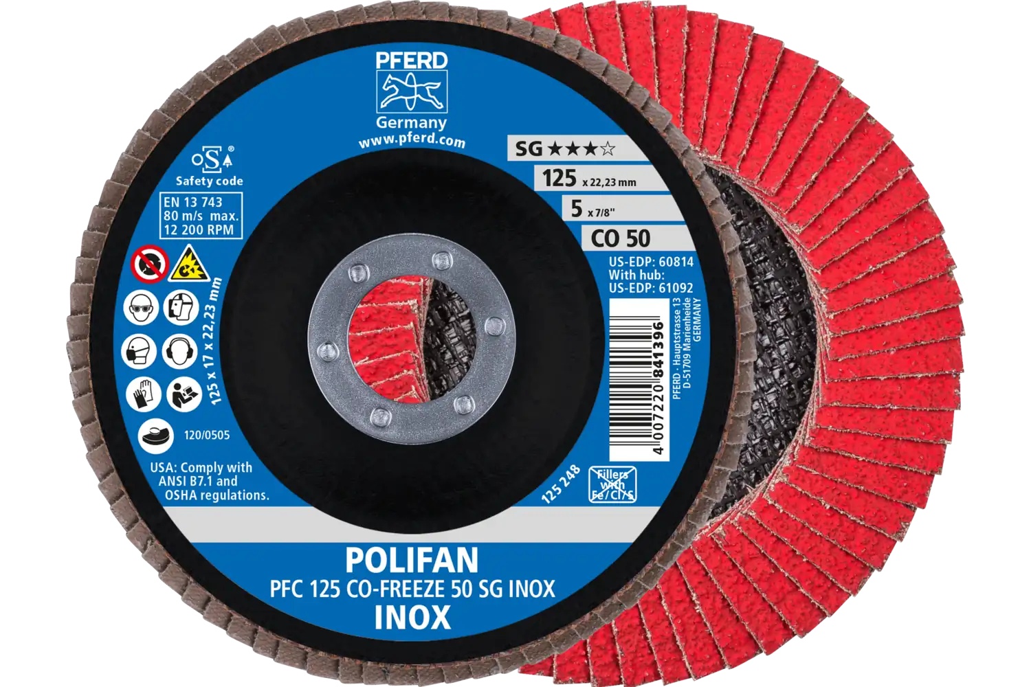 Picture of Pferd Flap Disc, 5" x 7/8, CO-Freeze SG Inox, 50 Grit, T29, Conical, Ceramic